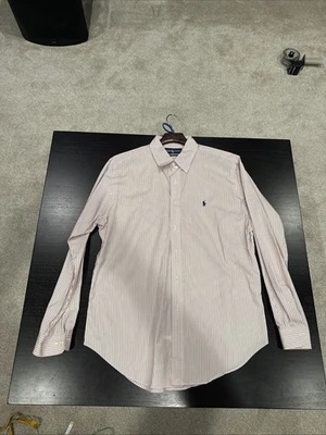 Polo Ralph Lauren Classic Fit 16.5 34/35 Orange White Blue  Striped Vintage - Image 1 of 4