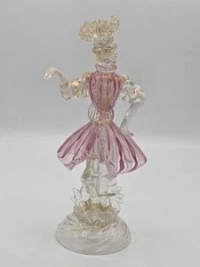 Murano Glass Goldoniana Gentleman Figurine Pink Latticino & Gold Adventurine 9" - Picture 1 of 8