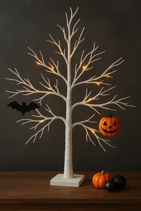 Halloween Twig Tree 60cm Pre-Lit LED Rustic Decoration Warm White Table Top Xmas - Picture 1 of 24