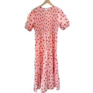 Vestido midi a lunares rosa pétalos y cachorros calmado femenino favorecedor EE. UU. 8 - Imagen 1 de 6