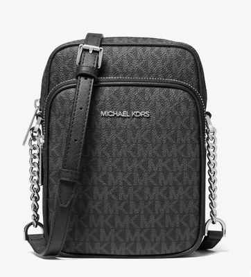 Bolso Bandolera Michael Kors Jet Set Viaje Mediano Logo Negro Plata Cadena Nuevo sin Etiquetas Foto 1 de 3