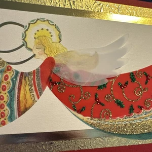 Vintage Weihnachtskarte Engel Papyrus schwer Glitzer 3D schön Nicola Gregory - Bild 1 von 7