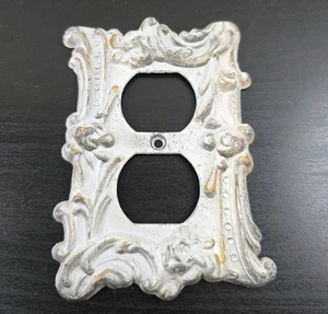 VINTAGE M.C. CO. 6OD SA White Gold ROSE SCROLL WALL OUTLET COVER PLATE - Picture 1 of 4