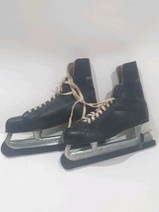 Sherbrooke Ice Skates Size 11 2/3 Black Made In Canada Safety Guards - Foto 1 di 11