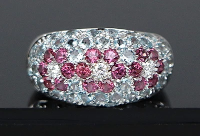 $5,750 Zoccai Oro Blanco 18k Redondo Aguamarina Rubí Diamante Flor Anillo Banda 7.25 Foto 1 de 4