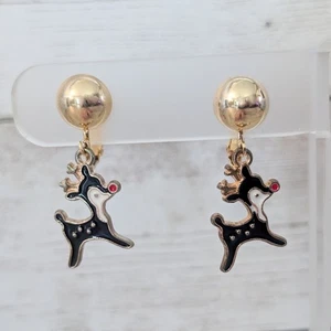 Vintage Clip On Earrings Reindeer Dangle Earrings - Picture 1 of 5