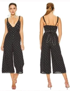 ANTHROPOLOGIE LA MAISON TALULAH ALL NIGHT LONG EMBROIDERED DOT JUMPSUIT BLACK L - Picture 1 of 20