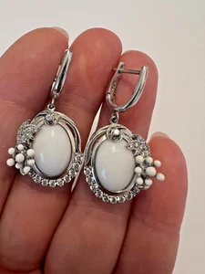 Ohrringe 925 Sterlingsilber Damen Ohrschmuck Cacholong Weiß Neu Eliteschmuck - Bild 1 von 3