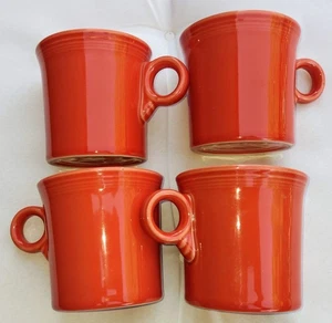 Fiesta Ware Mugs Set of 4 Ring Handle Cup Persimmon Orange Retired VERY NICE EUC - Bild 1 von 4