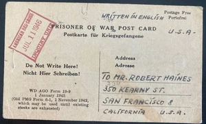 1946 Naples Italy Civilian Prisoner of War POW War Postcard cover To San Francis - Picture 1 of 2