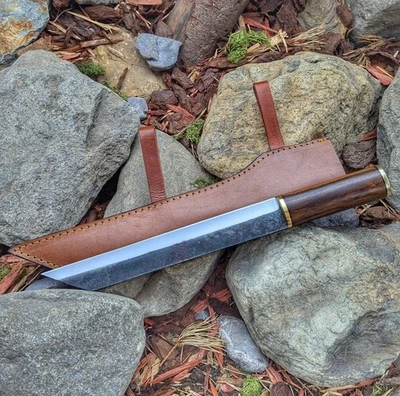 Cuchillo Seax Hoja Estilo Seax Vikingo Acero Alto Carbono con Funda de Cuero Foto 1 de 2