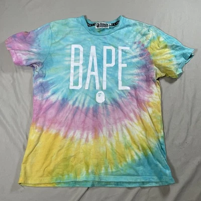 A Bathing Ape Bape Women’s XXL Tie Dye T-Shirt Large Logo Multicolour SMALL FIT - Image 1 of 4