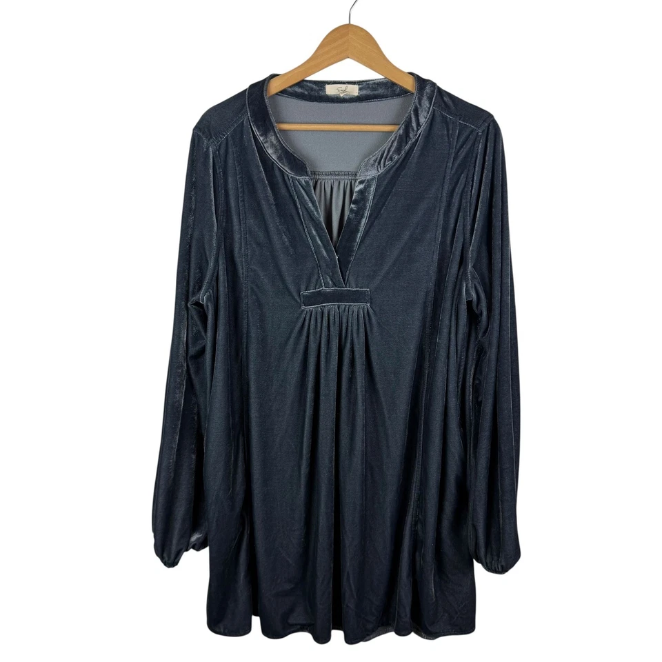 Easel Velvet Tunic Top 2X Gray Long Sleeve Whimsigoth Boho Fall Comfy Relaxed - Image 1 of 4