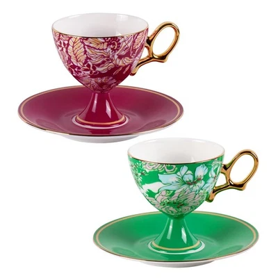 Juego de 2 tazas y platillos de café de cerámica, tazas de café espresso de porcelana con platillo... Foto 1 de 4