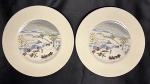 Set of 2 Plates Grandma Moses CATCHING THE THANKSGIVING TURKEY 9.75" Atlas China - Picture 1 of 5