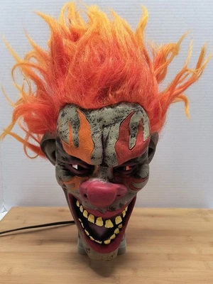 Adult Scary Halloween Clown Mask Latex Horror Orange Hair Flame Eyes - Image 1 of 4
