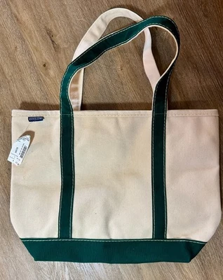 LANDS END Canvas Tote Bag Zip Top Ivory Green 18”x13”x6” NWT - Image 1 of 3