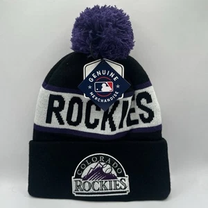 Colorado Rockies MLB Beanie Knit Pom Pom Top Black, Purple Cap Hat Baseball NWT - Picture 1 of 4