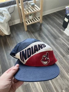 Vintage Logo 7 (Cleveland Indians) SnapBack Hat Chief Wahoo Red/White/Blue - Picture 1 of 7