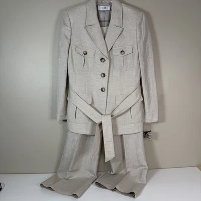 LE SUIT Women’s Size 10P 2 Piece Khaki Linen Blend Belted Safari Suit New - Image 1 of 4