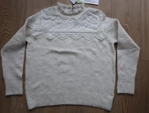 SONDER STUDIO UK 14 Pullover elfenbeinfarben Spitzeneinsatz Passe/ausgefallen angedeuteter Rollkragen £55 NEU - Bild 1 von 14