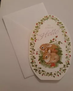 VTG Linda K Powell Easter Rabbit Bunny🐰 Egg Shape Greeting Card W/Env AG - Picture 1 of 5