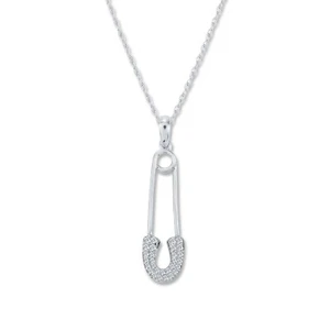 0.13 Ct Round Cut Natural Diamond Safety Pin Pendant Chain 925 Sterling Silver - Picture 1 of 4