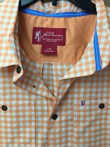 John M. Browning Shirt Men Large Check Print Logo Cottagecore Preppy Spring Norm - Picture 1 of 9