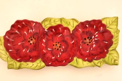 Plato para servir rectangular pintado a mano Laurie Gates Cottage Rose 3658 Foto 1 de 3