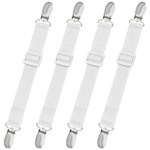 4Pack Adjustable Bed Sheet Fasteners Suspenders Elastic Sheet Bands Straps Clips - Picture 1 of 7
