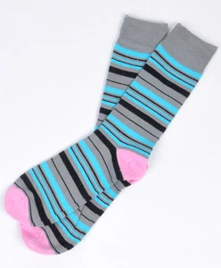 Calcetines de vestir Bari para hombre gris azul colorido a rayas - venta al por menor de $18 - totalmente nuevos - Imagen 1 de 1