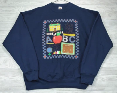 复古教师圆领运动衫 XL 女式男女通用海军教师有课 — 第 1/4 张图片