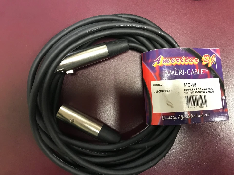 Ameri-Cable Microphone Cord MC-15 Female XLR to Male XLR cable NEW American DJ - Image 1 of 1