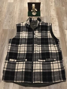 Men’s Orage Black White Full Zip Wool Blend Vest Large Plaid $249 - Picture 1 of 7