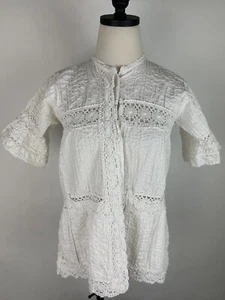 Blusa Vintage Pintucked XS Blanco Encaje Inserciones Bohemia Boda Western MANCHAS - Imagen 1 de 18