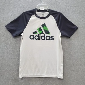 Adidas Boys Activewear Top XL White Logo Camo Short Sleeve Crew Neck Tee - Picture 1 of 9