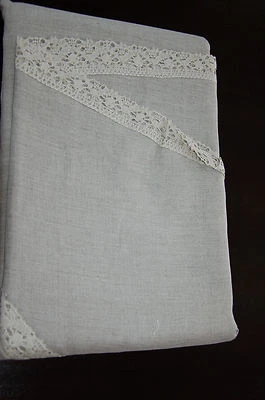 natural authentic vintage lithuanian 100%linen round flex tablecloth 88.5" diam. - Image 1 of 2