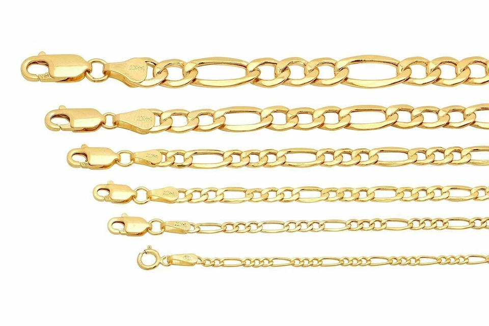 СОВЕРШЕННО новый 14k желтое золото 2 мм-7,5 мм Figaro ссылка цепочка ожерелье размер 16 «- 30» полый - Изображение 1 из 1
