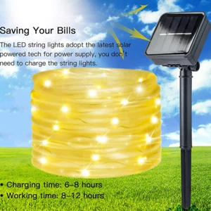 100 LED Solar Power String Lights Outdoor Garden Fairy Rope Waterproof Lamp Xmas - Picture 1 of 14
