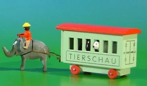 Gespannfahrzeuge Menagerie in Miniatur in grün 1 Elefant mit Reiter, Käfigwagen, - Picture 1 of 1