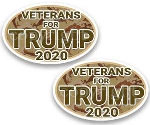 Veterans for Trump 2020 Bumper Stickers Oval Decals Desert Camo 5" 2 pack - Picture 1 of 4