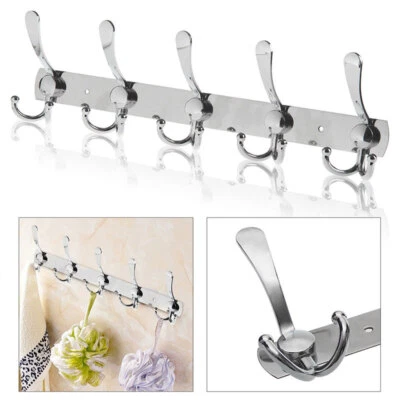 Coat Clothes Door Holder 5/15 Hooks Rack Hat Wall Hanger Rail Stainless Steel UK - Image 1 of 4