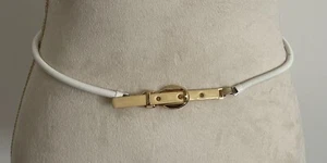 Vintage Enamel Gold Tone Buckle White Flexible Spring 29” 30” or 31” Concho Belt - Picture 1 of 13