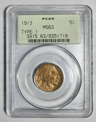 1913 P Indian Buffalo PCGS MS-63 Type 1 - OLD GREEN HOLDER - OGH Cover
