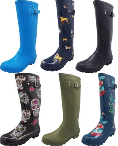 Norty Women's Hurricane Rain Boots - Glossy Matte Waterproof Hi-Calf Rainboots - Picture 1 of 43