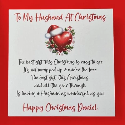 FIONA'S INVITATIONS AND CARDS Personalised Husband Christmas Card or Wife Boyfriend Partner Fiance Love Heart