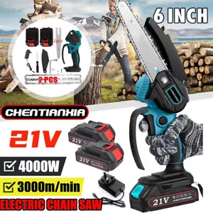 2 Battery 3000W Mini Chainsaw Cordless 8/6'' Electric One-Hand Saw Wood Cutter - Picture 1 of 24