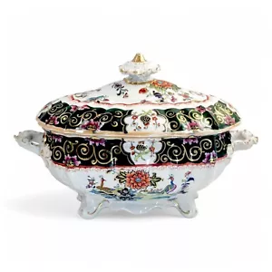 Antigüedad Mason ’Grande con Tapa Sopera, Famille Verte Chinoiserie, Pavo Real, - Foto 1 di 16