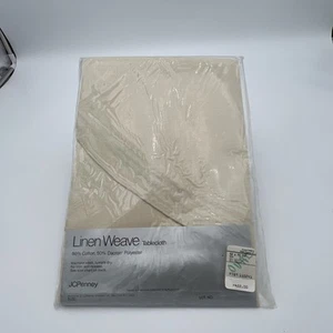 Vintage JC Penney Linen Weave Tablecloth 52 X 70” Pale Camel Beige NOS - Picture 1 of 10