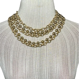Collana girocollo grossa grunge glam catena perline tono oro dichiarazione RR1664 - Foto 1 di 6